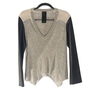 Heather Silk and Lambskin Grey & black sleeve top